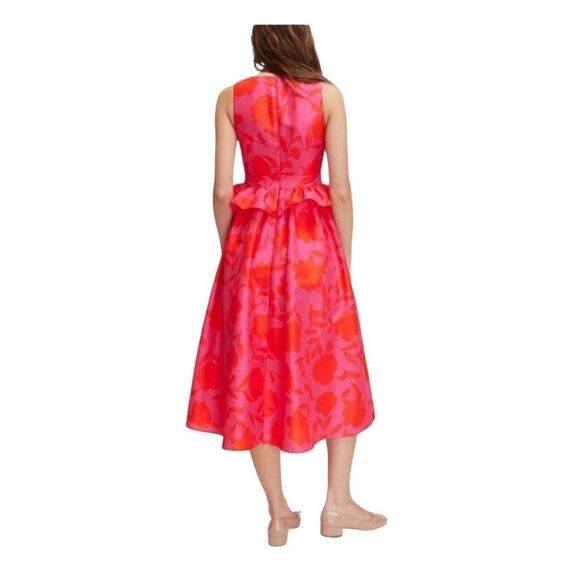 NWT Kate Spade X Target Rose Peplum Ruffle Waist Midi Dress Pink Red - Picture 3 of 7